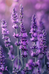 Naklejka premium Breathtaking Close Up of Lavenders in Full Bloom with Soft Focus Background