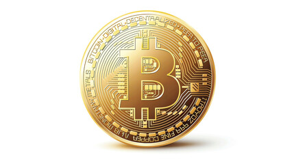 Bitcoin cryptocurrency golden coin with bitcoin symbol isolated on white background hyper-realistic illustration 