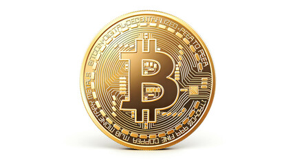 Bitcoin cryptocurrency in gold isolated on a white backgroundclean and sharp design 