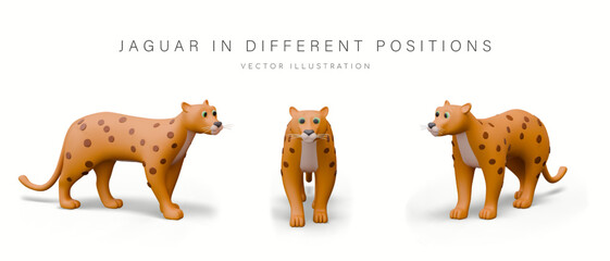 Realistic jaguar in different positions for dynamic design. Wild animal with spotted skin © ArtHub007