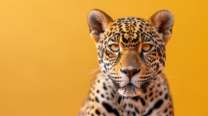 Obraz premium Majestic jaguar head profile against vibrant yellow background.