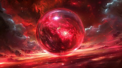 Fototapeta premium Multiple red nebulas in a glass ball, illustration background