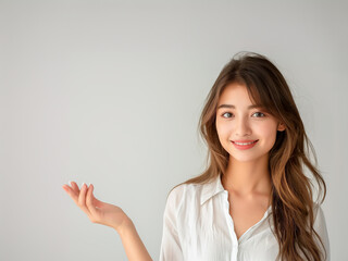 笑顔で案内するビジネスウーマン