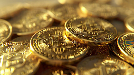 Close-up of Bitcoin and Ethereum coins detailed texture 