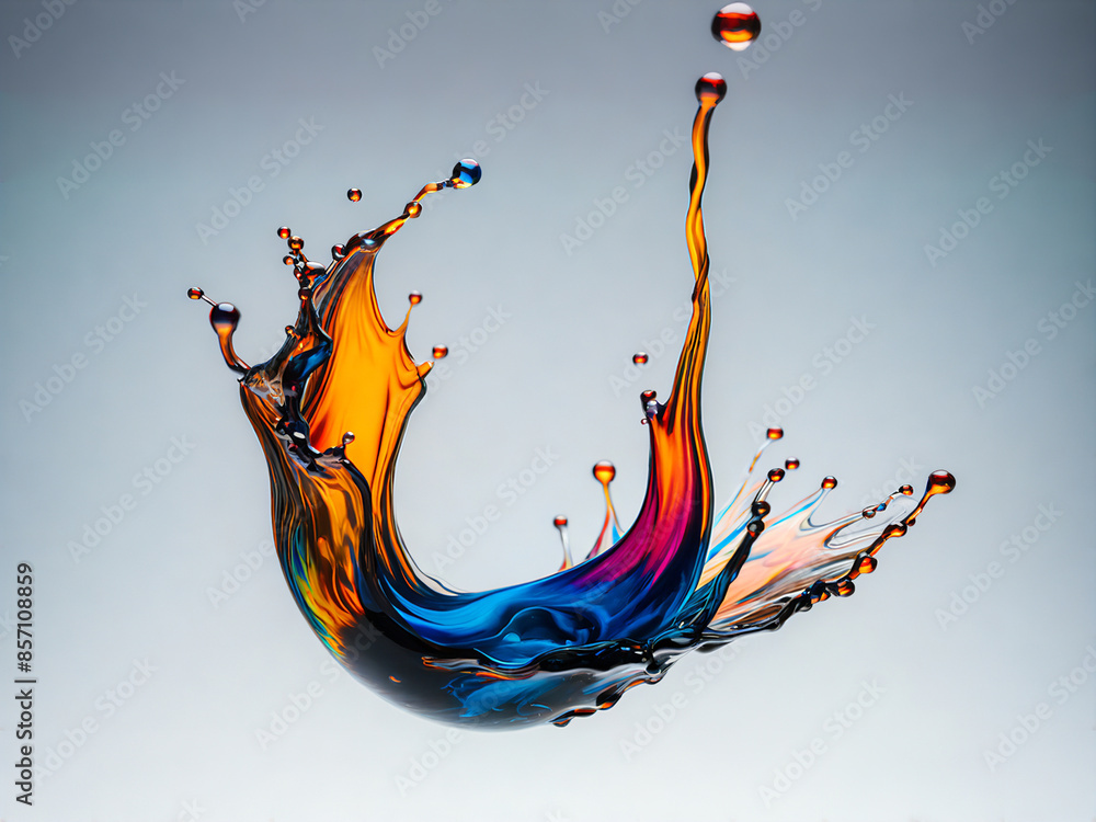 Poster a colorful dance of fluid art, a vibrant explosion of colors captured in a mesmerizing liquid splash