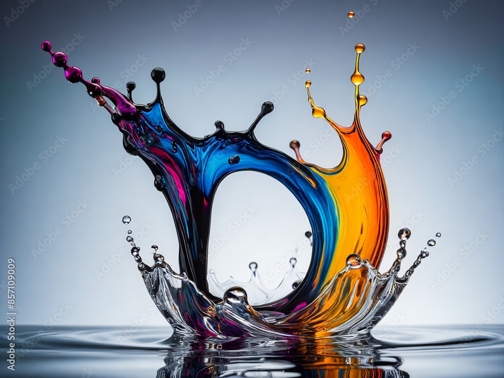Poster a colorful dance of fluid art, a vibrant explosion of colors captured in a mesmerizing liquid splash