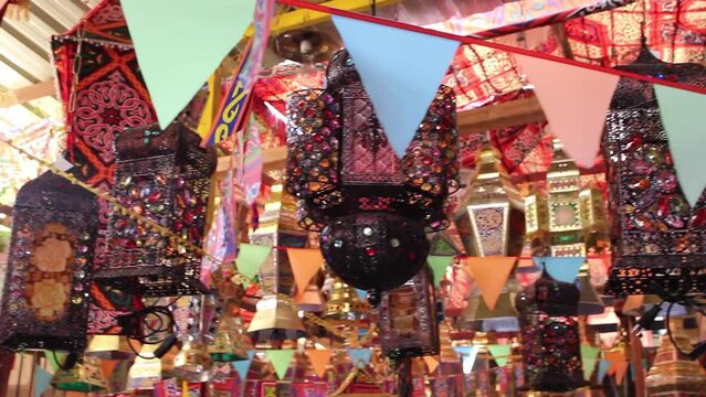 Traditional arabic lamp at souvenir shop in Cairo, Egypt 
