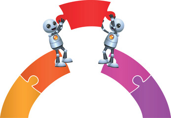 3D illustration of a little robot business success puzzle teamwork on isolated white background