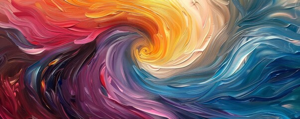 An abstract painting that looks like a colorful whirlpool