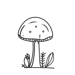 Illustrations of black stroked mushrooms icon white background.