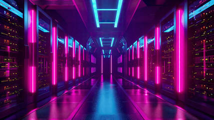 Fototapeta premium Futuristic blockchain data storage sleek servers modern lighting 