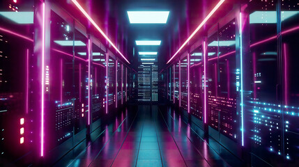 Fototapeta premium Futuristic blockchain data storage sleek servers modern lighting 
