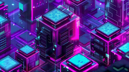 Futuristic blockchain data storage sleek servers vibrant 
