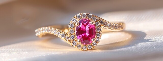 closeup of engagement ring with brilliant on pink blurred background, romantic wedding love concept, diamonds luxury wallpaper, valentine woman birthday holiday, jewelry banner