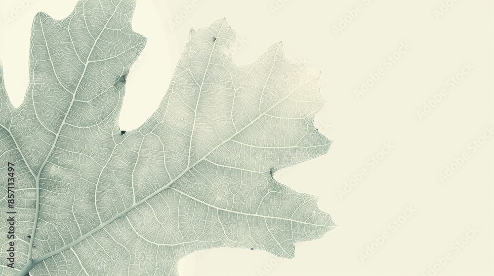 Poster serene image of oak leaf vein structures in monochromatic light green – macro photography for intern