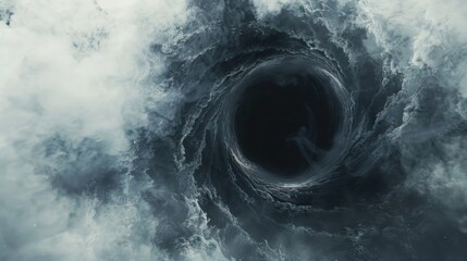 Fototapeta premium A black hole in the middle of a cloudy sky, ideal for use in space-themed illustrations or designs