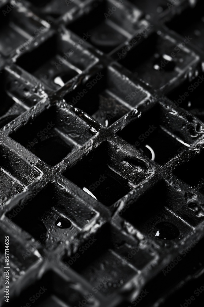 Poster a close-up shot of a metal grate covered in water, suitable for use in a variety of contexts includi