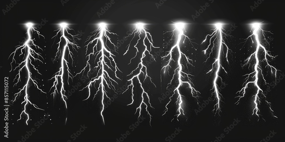 Poster a collection of lightning flashes illuminating a dark, mysterious black background