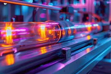 A close-up view of a machine in an industrial setting, suitable for use in manufacturing or technical contexts