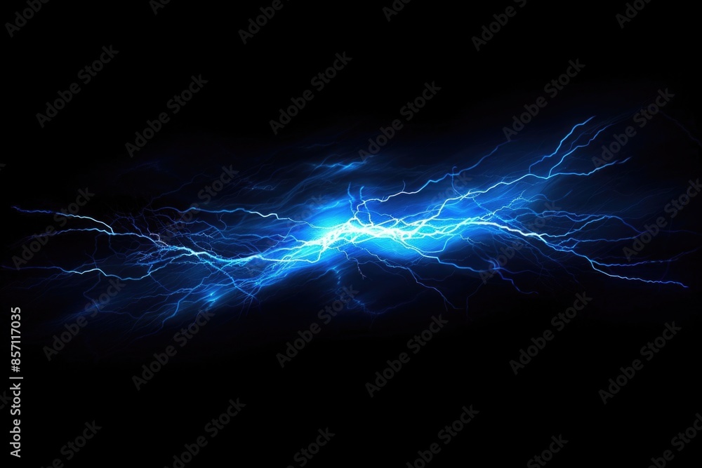 Poster a dark background with a bright blue lightning bolt flashing across it, creating a dramatic and atte