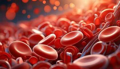 A close up of red blood cells. Concept of medicine, science and vitality.