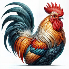 French rooster. Isolated french rooster on white background, digital illustration created with generative ai.