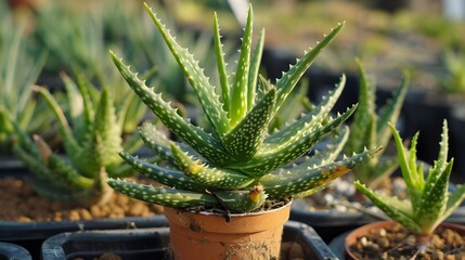 Obraz premium Closeup of a Lush Succulent Plant Growing in a Terracotta Pot