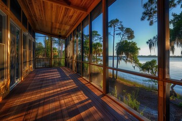Cozy porch with a view of a body of water, perfect for relaxation
