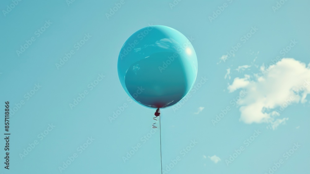 Poster a blue balloon floating in the air with a string attached, ideal for representing freedom or celebra