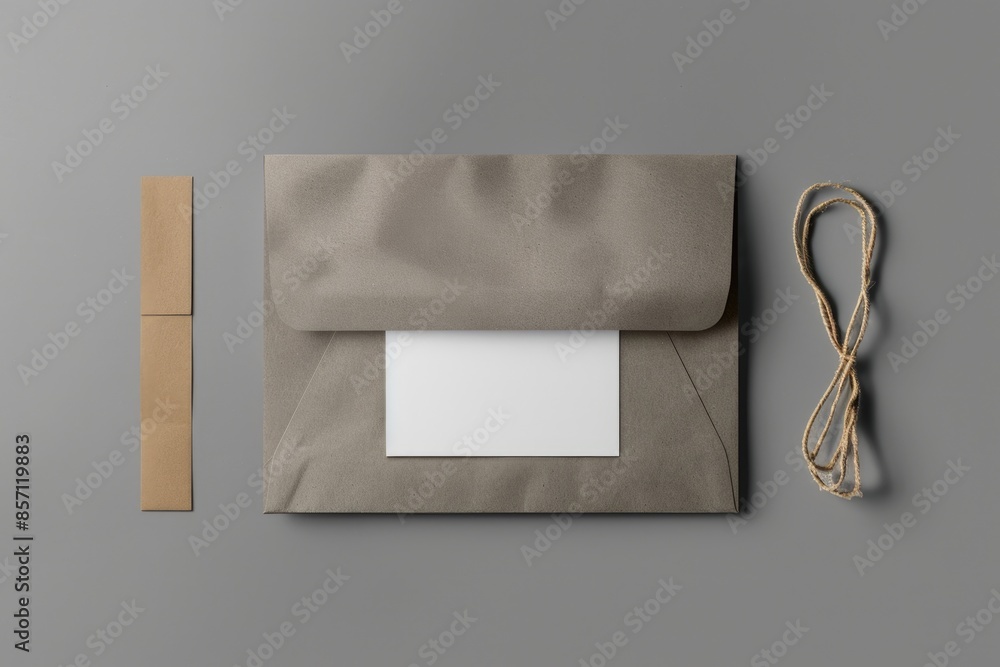 Aufkleber a brown envelope with a white card and string, perfect for sending a letter or package