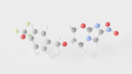 pretomanid molecule 3d, molecular structure, ball and stick model, structural chemical formula antituberculosis agents