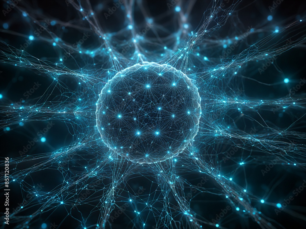 Poster neural network, the spark of intelligence, a detailed 3d rendering of a neuron, the fundamental buil
