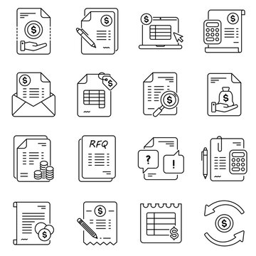 Request for quotation, request for proposal, enquiry, price offer, quote, tender, vector icon set
