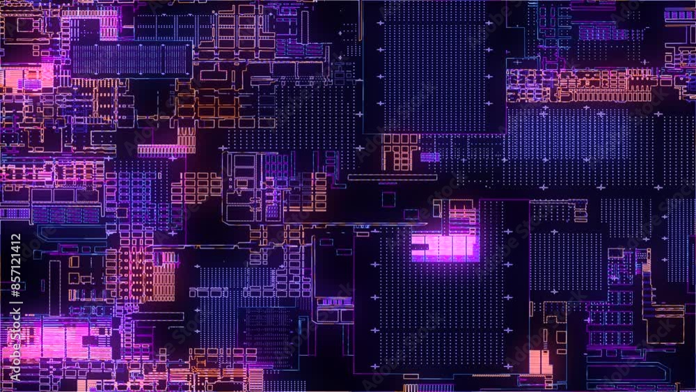 Poster printed circuit board. visualization of advanced technology concept: pcb processor microchip, digiti