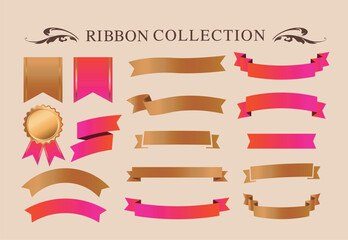 リボンのデザイン素材。アンティークなフレームデザイン。