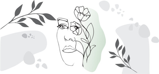 Girl's face with flowers. Print on the goods. Delicate. Natural. Nature. 