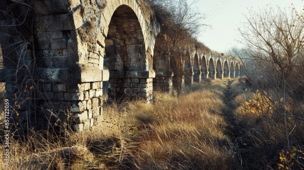Poster a historic stone bridge crossing a small stream in a natural setting