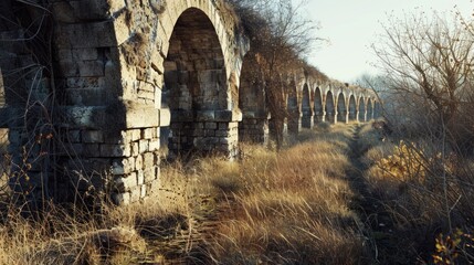 Fototapeta premium A historic stone bridge crossing a small stream in a natural setting