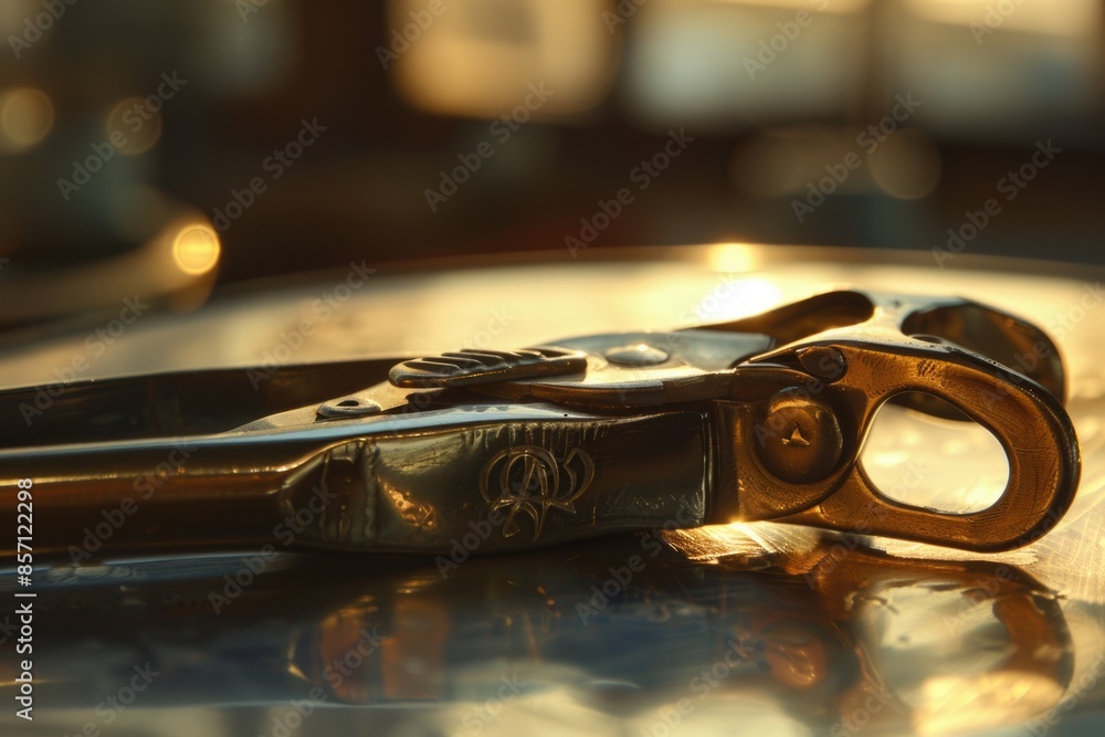 Poster A pair of scissors resting on a table surface