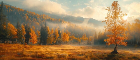 Golden Autumn Sunrise in the Mountains.