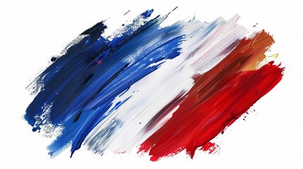 France background banner pattern template - Abstract oil acrylic brushstroke paint brush splash in the colors of french flag, isolated on white texture