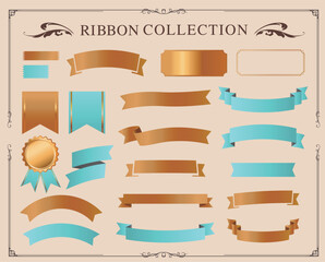 リボンのデザイン素材。アンティークなフレームデザイン。