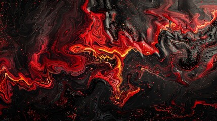 Deep black and red with wave-like patterns and light sparkles intense visual background