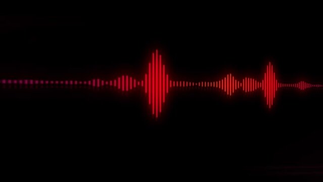 Abstract Illustration red high frequency audio Waveform voice neon, radio wave and disco music motion animation background.