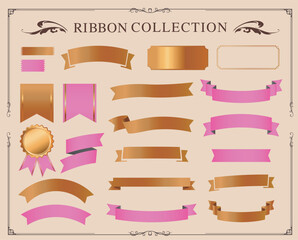 リボンのデザイン素材。アンティークなフレームデザイン。