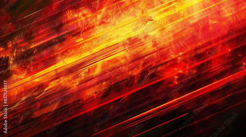 Wall mural abstract background with light beams in red orange and yellow set on dark base background