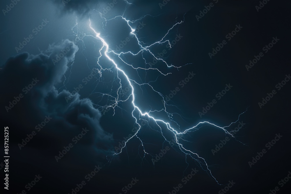 Wall mural a lightning bolt illuminates the dark sky during a thunderstorm