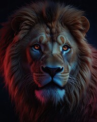 Fototapeta premium A close-up portrait of a majestic lion's head with a flowing mane
