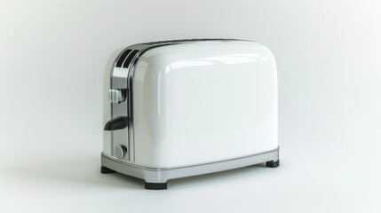 A white toaster sitting on a table, ideal for kitchen scenes or product photography