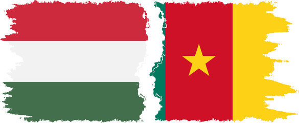 Cameroon and Hungary grunge flags connection vector